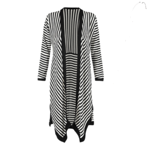 Cabi Stride Black & White Striped Long Cardigan, Size Small
